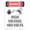 Signmission Safety Sign, OSHA Danger, 5" Height, High Voltage 480 Volts, Portrait OS-DS-D-35-V-2200 - alternate 1